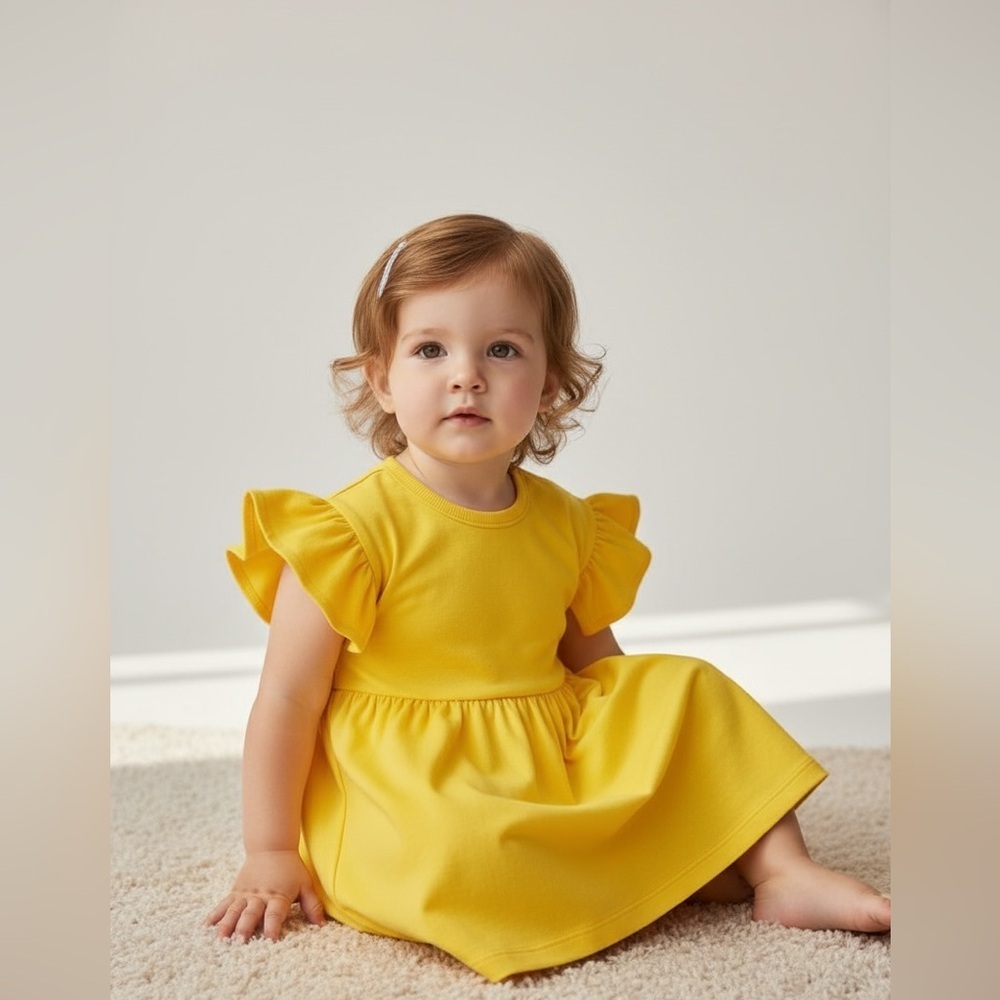 Baby Girl 12-18 Months ( 80) ruffled A-line fit& flare dress yellow short sleeve
